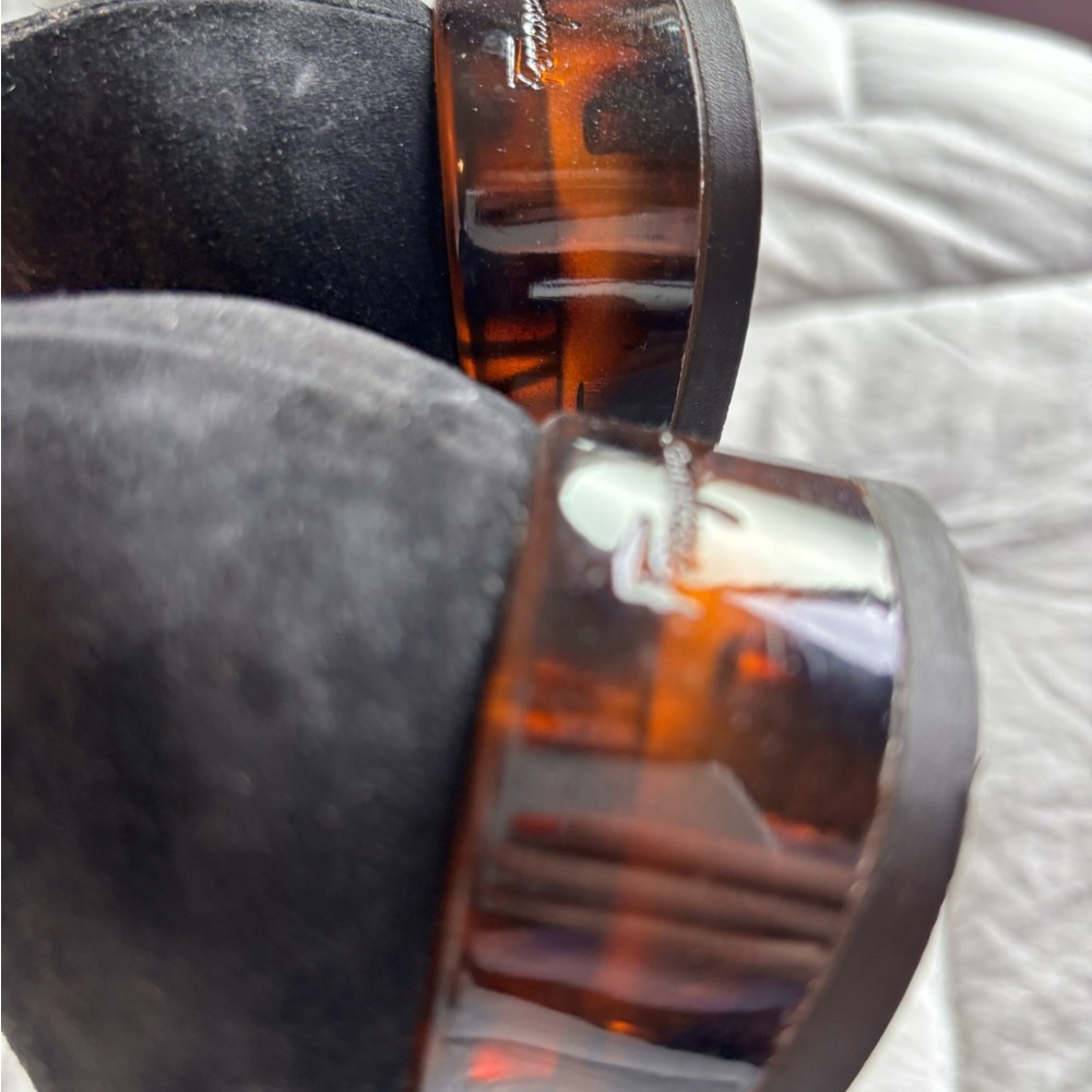 Salvatore Ferragamo Black Suede Square-Toe Flats